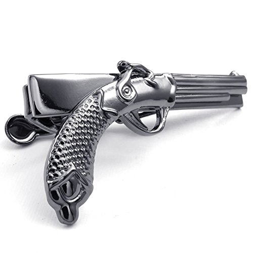 KONOV Mens Tie Bar, Necktie Tie Spring Loaded End Clip Clasp Bar, Handgun Gun, Color Black
