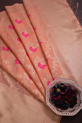 Image of DEVANGI Women's Woven Jacquard Banarasi Silk Printed Dupatta /Chunni with Meena Work, Width 1 Meter, Length 2.5 Meter