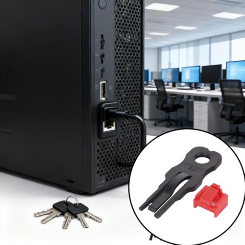 ACOLY 25 Stück rote RJ45-Port-Schloss- und Staubschutzkappen – Ethernet-LAN-Hub, staubfreie Kappe mit 2 Schlüsseln zum Entfernen