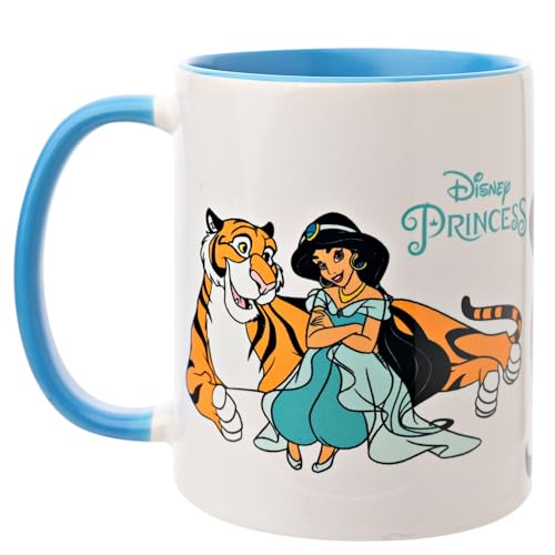 Widdop and Co. - Taza de Disney Princess Jasmine – Taza de cerámica esmaltada con iconos y villanos de té y café azul/blanco, producto oficial de Disney (325 ml).