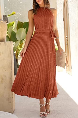 Prettygarden Women'S Summer Casual Long Dress Sleeveless Halter Neck Swiss Dot Pleated Beach Maxi Sun Dresses thumb #8