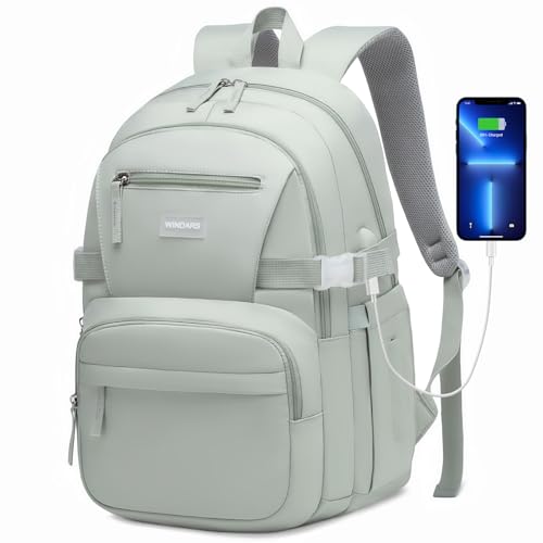 Image of WINDARS Backpack for School Girls, Cute High School Backpacks for Teens Women Student Large Bookbag 15.6 Inch Laptop Bag with USB Charger Port for College Work Travel Trip (Green)