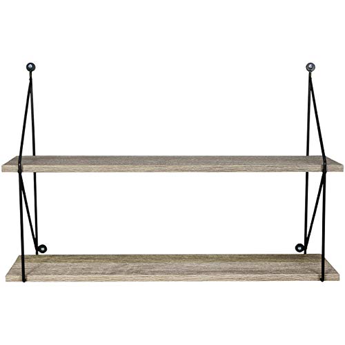 Sorbus® Floating Shelf With Metal Brackets — Wall Mounted Rustic Wood Wall Storage, Decorative Hanging Display For Trophy, Photo Frames, Collectibles, And Much More (2-Tier – Grey) #TOP7