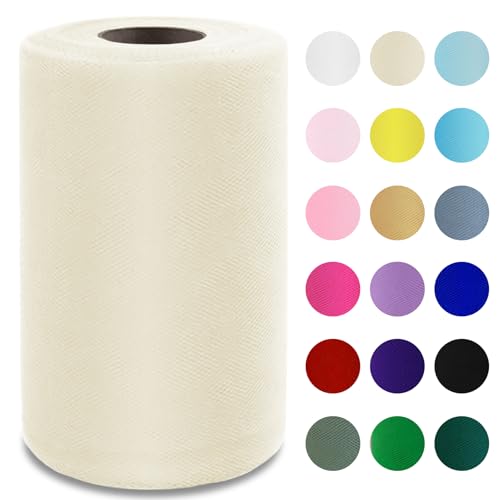 Image of Ivory Tulle Fabric Roll 6 Inch x 100 Yards Tulle Ribbon