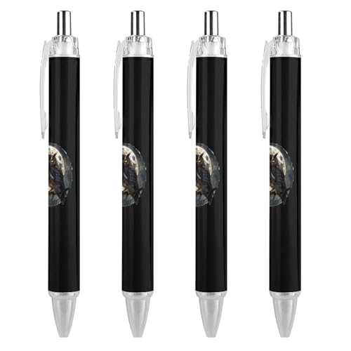 Lot de 4 stylos à bille rétractables lune hibou oiseaux, fournitures de papeterie fantaisie fine