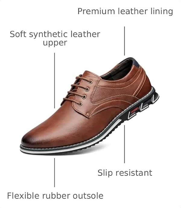 AWINIWI Men's Casual Dress Shoes Comfortable Light Brown Wide Width Fashion Dress Sneakers Men Office Classic Mens Oxfords Leather Business Casual Shoes Formal Size 12 by AWINIWI - Used condition - Image 3