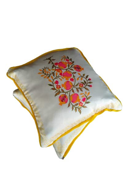 SKL PRO. White & Yellow Floral Motif Cushion Cover (Set of 25_14x14 Inches)