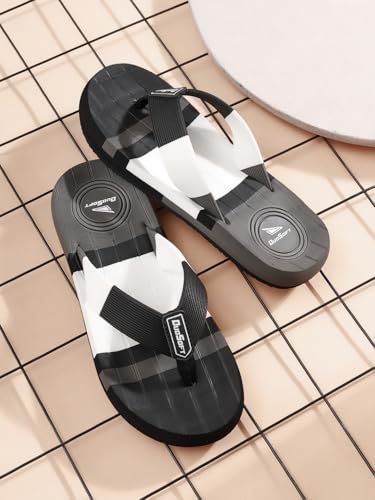 Image of Duosoft Men's Flip Flops, Navy Blue & Beige, Anti-Skid Rubber Sole, Superior Shock Absorption, Strong Arch Support, Super Soft