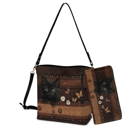 Image of Bucket Crossbody Bag Set for Women Lady, Leather Purse and Wallet Set Large Bucket Bag with Wallet