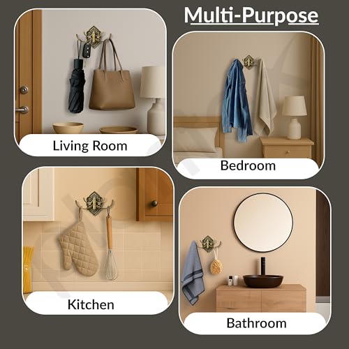 Image of Plantex Antique Robe Hook /Cloth-Towel Hanger /Door Hanger-Hook /Bathroom Accessories - Pack of 2 (Brass, Zinc)