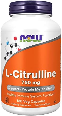 NOW Supplements, L-Citrulline 750 mg, Supports Protein Metabolism*, Amino Acid, 180 Veg Capsules