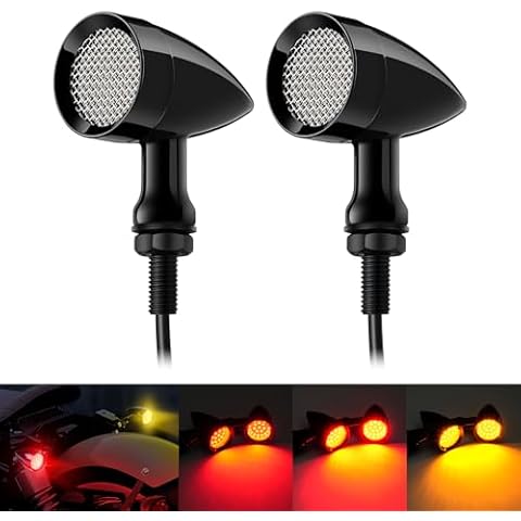 PBYMT Motorcycle Turn Signals LED Rear Turn Signals Red Amber Tail Lights SMD Blinkers 10mm Mount Hole Compatible for Honda Yamaha Suzuki Kawasaki Harley Chopper Bobber Cover