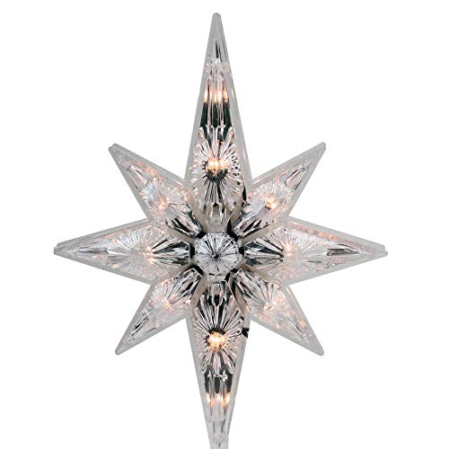 10" Lighted Faceted Star Of Bethlehem Christmas Tree Topper- Clear Lights, Green Wire #TOP3