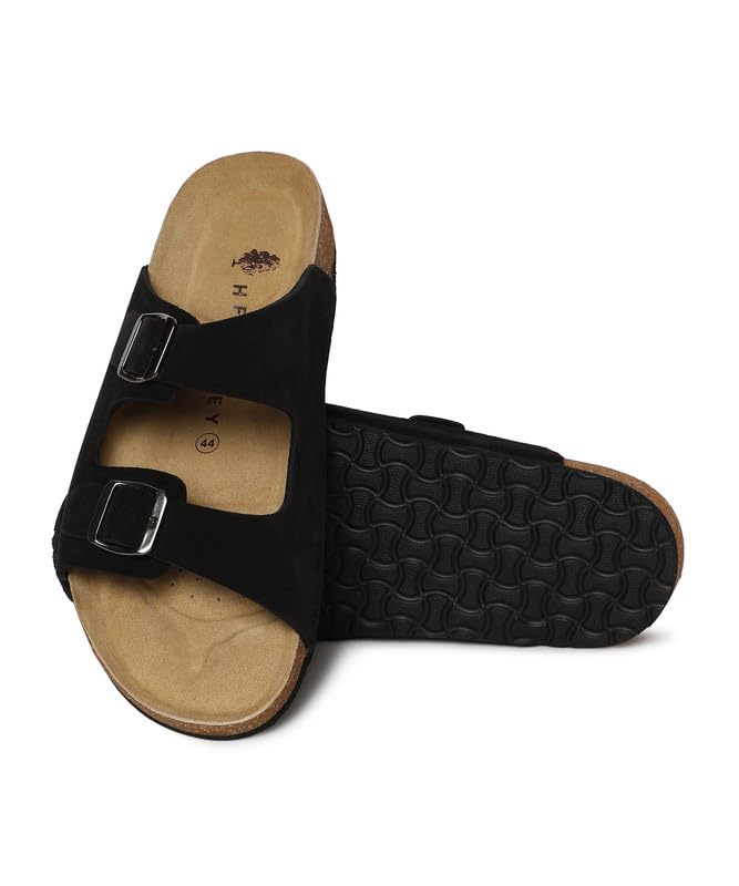Image of HF JOURNEY Men's Vasco Double Strap Cork Footbed Sandals - Adjustable Buckle Slip-On Comfort Slides (Size 41-46)