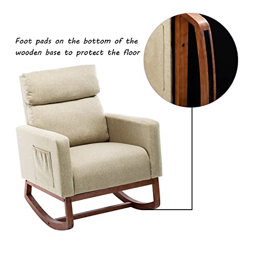 Altrobene Accent Rocking Chair Nursery Mid Century Modern Rocker Comfy Chair High Back Armchair For Living Room/Bedroom/Baby Room, Beige #TOP6