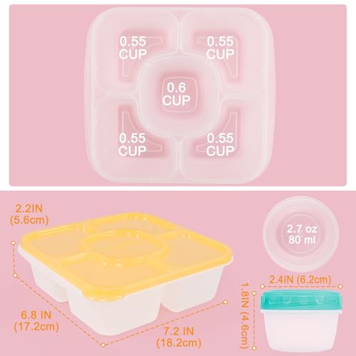 Original Lunchable Snack Containers - 5 Compartments Bento Snack Boxes with 1 Leakproof Small Containers,BPA-Free,Set of 2 (Yellow+Green) #2