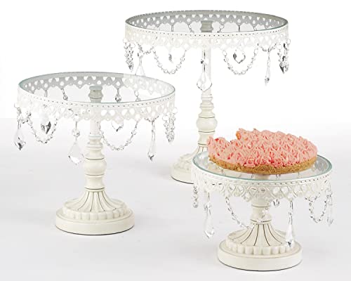CBK Set of Three White Iron and Glass Cake Stands, Multisized