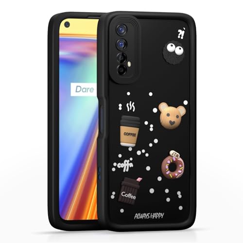 Image of Bintage Cute Fun Ball | Taddy Cartoon 3D Smiley Coffee Cup | Milk Donut | Full Camera Protection Back Cover Compatible for Realme RMX2156 / Narzo 30 4G - Black