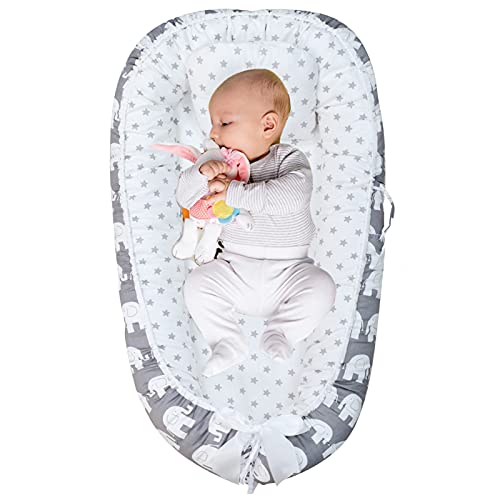 40% Off Discount Abreeze Premium Baby Nest(Elephant-Grey)-Portable Infant Lounger Bassinet, Perfect for Co-Sleeping -Super Soft & Breathable Newborn Crib with 100% Cotton Cover-Suitable from 0-24 Months