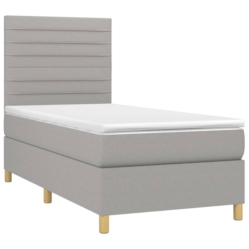 Strapazierfähiger Stoff mit verstellbarem Kopfteil LED Beleuchtung | Boxspringbett mit Matratze und LED 100x200 cm Hellgrau Stoff Bett mit Bettkasten Kopfteil verstellbar Taschenfederkern Topper