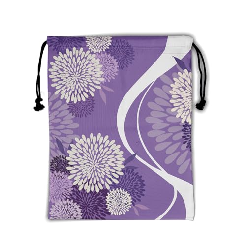 Image of Abstract Flower Gymnastics Grip Bag Purple Drawstring Gym Storage Pouch for Holding