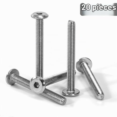Tunejoy Vis à Tête Plate M4 x 35 mm Vis à Six Pans Creux en Acier Inoxydable A2 V2A Boulons de Meubles Hexagonale avec Clé Allen Filetage Complet 20 Pièces – vue 5