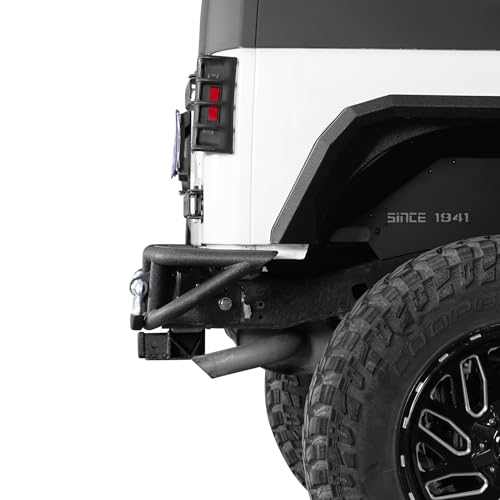Image of Hooke Road JK Tubular Rear Bumper for 2007-2018 Jeep Wrangler JK & Unlimited 2 /4 Doors, Rock Crawler Offroad Bumper w /Hitch Receiver & D-rings