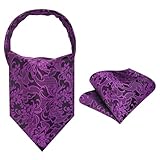 HISDERN Purple Floral Ascot Ties for Men Formal Fashion Rose Print Ascot Tie and Pocker Square Set for Wedding Party Prom Cravat Scarf
