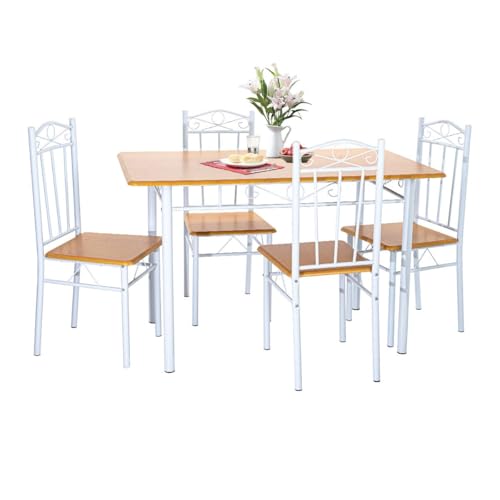 Lista de Comedor Sams más recomendados. 41 SELECTSHOP Comedor 4 Sillas Y Mesa Juego de Comedor Madera MDF Moderno Minimalista 4 Personas una Estructura De Metal Resistente Y Estable. (Café Claro)