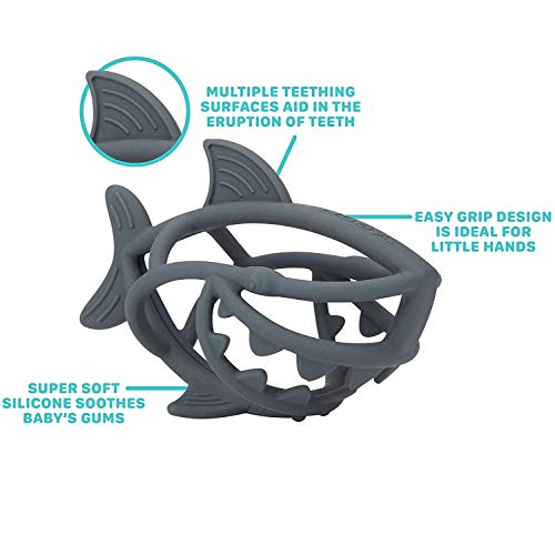 Nuby Chewy Chums All Silicone Soothing Teether, Shark - 3M+ #TOP2