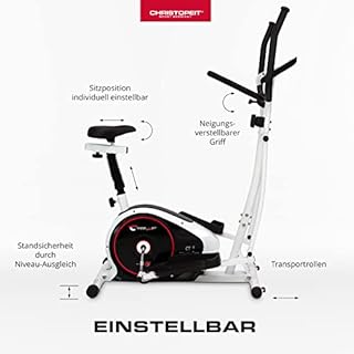 Christopeit Vélo elliptique et vélo d'appartement, 2 en 1 CT 4 avec frein magnétique de 7 kg et 8 niveaux de résistance – Entraînement silencieux, écran LCD, capteurs de pouls et support pour tablette