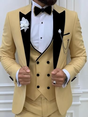 Sxfashbrd Men's Suit 3 Piece Slim Fit Set Tuxedo One Button Blazer Daily Business Suit Groomsmen Jackets Blazer for Wedding3