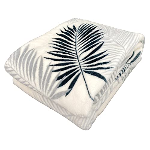heimtexland ® Kuscheldecke Tropical Super Soft Flanell Wohndecke 150x200 Palmblätter Typ853 Grau
