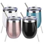 12oz/4Pack Stainless Steel Wine Tumbler with Lids, Double Wall Vacuum Stainless Steel Travel Tumbler,Insulated Wine GlassesTravel Tumbler for Cold & Hot Drinks,Cup for Champaign Coffee (Dark color )