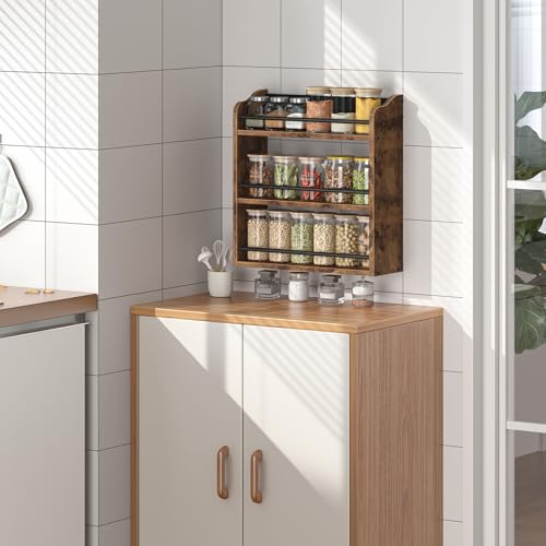 BCOZLUX Spice Rack Wall Mounted, Wood 3 Tier Spice Rack for Countertop, Vertical Spice Organizer for Spice Jars and Seasonings, Hanging Spice Shelf for Kitchen Cabinet, or Pantry, Rustic Brown by BCOZLUX - Used condition - Image 7