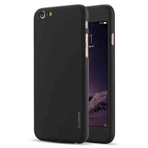 iPhone 6 6S Case, FLOVEME Premium Hybrid Slim Fit All-Round Dual Layer Matte Finish Front Back Full Body Protection Hard Impact Shockproof Cover with Tempered Glass Screen Protector, Black