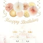 Champagne-Gold Beige 21st Happy-Birthday Party-Decorations - 31pcs Sweet 16 18th Women Girls Paper Lanterns Streamers Banner,Tissue Pom Poms Fans Tassels Graland Decor,Fall Boho Rose Backdrop Hugmoon - Image 5