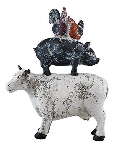 Ebros Gift 12"Tall Vintage Rustic Farmhouse Barn Animals Stacked Rooster Chicken Pig And Cow Decorative Statue Poultry And Livestock Kitchen Dining Countertop Plaque Western Country Ranch Home Accent #TOP2