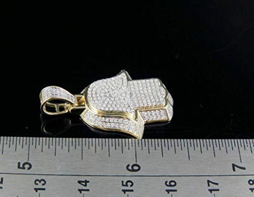Dtjewels Men's 14K Yellow Gold Over Diamond Pave 3D Hamsa Hand Pendant Charm 1.00 Ct 1.5" #TOP4