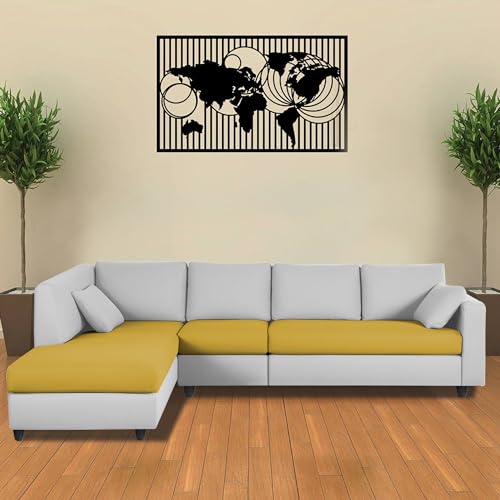 Image of Florian LHS 6 Seater L Shape Sofa Set for Living Room (Yellow Grey Fabric) Premium Fabric Sofa