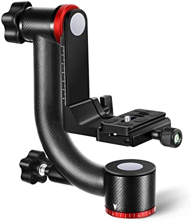 Neewer GM100 Professional Heavy Duty Carbon Fiber Gimbal Tripod Head with 1/4” Quick Release Plate, Bearing Structure Supports Smoother 360 Degree Panoramic Shooting for DSLR Camera Up to 30lbs/13.6kg
