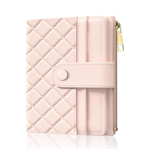 Image of Aiawoxc Womens Wallet, RFID Small Slim Wallets for Women, Compact Credit Card Holder, Cute Leather Bifold Ladies Purse with Zipper Coin Pocket and ID Window, Pink