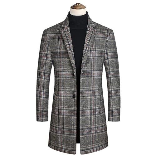 Men Plaid Wool Blends Trench Coat Long Winter Jackets Cashmere Overcoat Winter Male Business Casual Jacket3