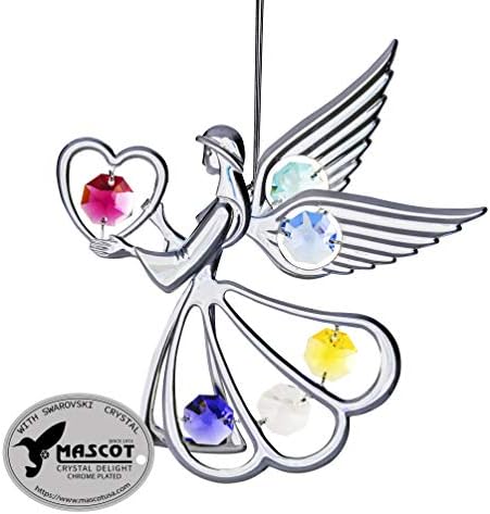 Mascot Intl Multicolor Swarovski Crystal Angel & Heart Christmas Ornament or Suncatcher