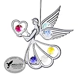 Mascot Intl Multicolor Swarovski Crystal Angel & Heart Christmas Ornament or Suncatcher