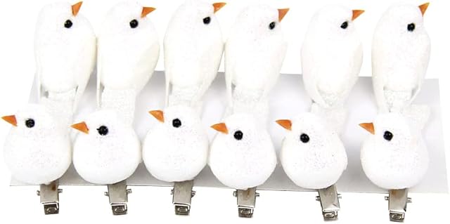 Artificial Robin Bird Christmas Birds Ornaments with Clip Artificial Foam Birds for Xmas Tree Wreaths Decorations 12pcs White
