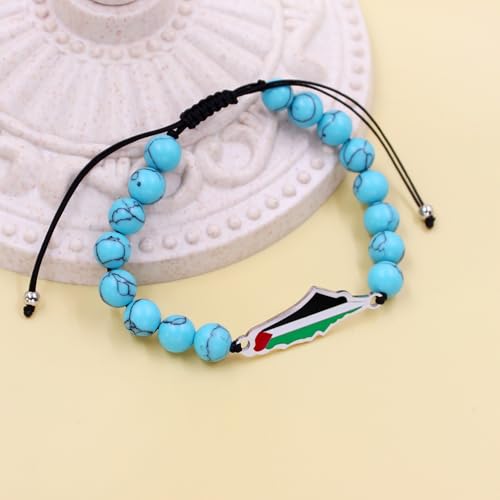 Natural Stone Beaded Bracelet with Palestine Map Charm and Flag Colors for Cultural Pride and Freedom YA60294