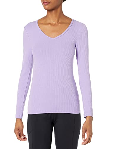 Image of Amazon Essentials Women's Slim-Fit Long Sleeve V-Neck Knit Rib Shirts, Pack of 2