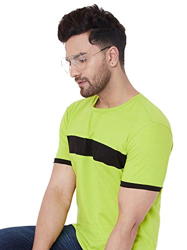 Image of GRITSTONES Half Sleeves Color Block Round Neck T-Shirt for Men -GSHSTSHT2550 P