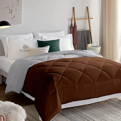 Image of Filbert Reversible Microfiber 250 GSM Diamond Stitch Double Bed Comforter Blanket for All Season Light Weight (90 inch x 100 inch Inches /228cm x 254cm) - Comforter Double Bed|Silver /Chocolate Brown